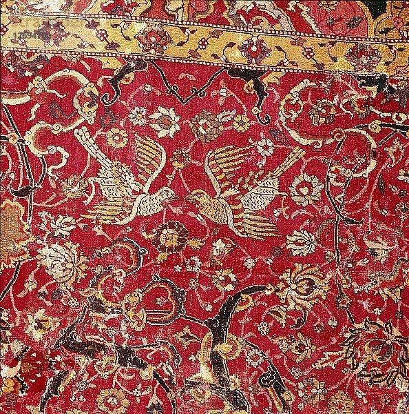 Detail eines persischen arabesken Kaiserteppichs mit Vögeln  16. Jahrhundert. Künstler: Unbekannt.