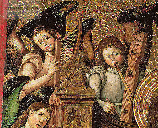 Detail der zentralen Tafel eines dem heiligen Vinzenz Märtyrer gewidmeten Altarbildes  Harfe spielende Engel?