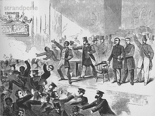 William Lloyd Garrison bei dem Versuch  eine Versammlung zum Jahrestag von John Brown im Tremont Temple in Boston abzuhalten  Künstler: Unbekannt.