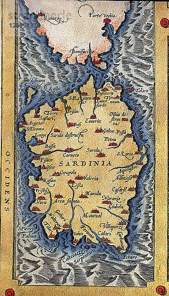 Theatrum Orbis Terrarum von Abraham Ortelius  Antwerpen  1574  Karte der Insel Sardinien.