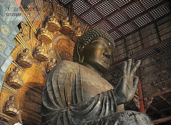 Japan  Honshu  Nara  buddhistischer Tempel Todai-ji (UNESCO-Weltkulturerbe  8. Jahrhundert)  riesige Statue des Vairocana-Buddha im Daibustsu-Pavillon