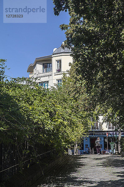 Frankreich  Paris  Belleville  20. Arrondissement  gepflasterte Straße am Belleville-Park