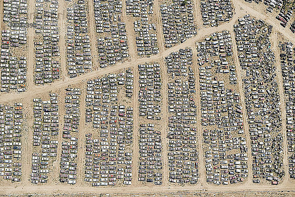 USA  Aerial of a car junkyard in Eastern Colorado