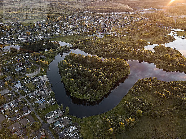 Russia  Leningrad Oblast  Aerial view of Tikhvin  Tikhvinka River