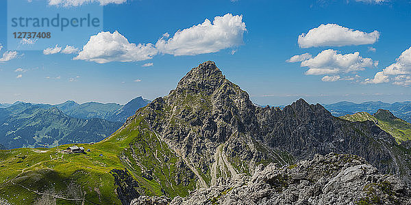 Germany  Bavaria  Allgaeu  Allgaeu Alps  Fiderepass hut and Hammerspitze
