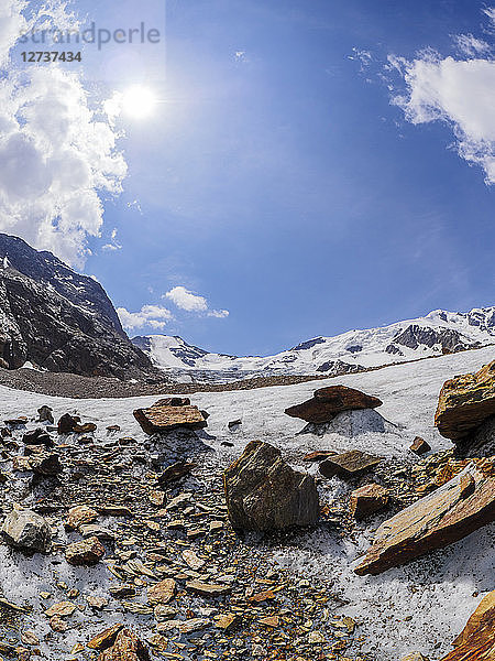 Italy  Lombardy  Cevedale Vioz mountain crest  glacier tables on Forni glacier