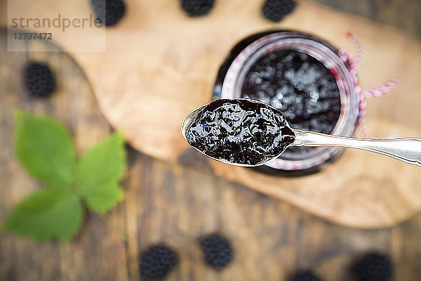 Tea spoon of blackberry jelly