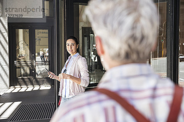 Woman meeting a friend