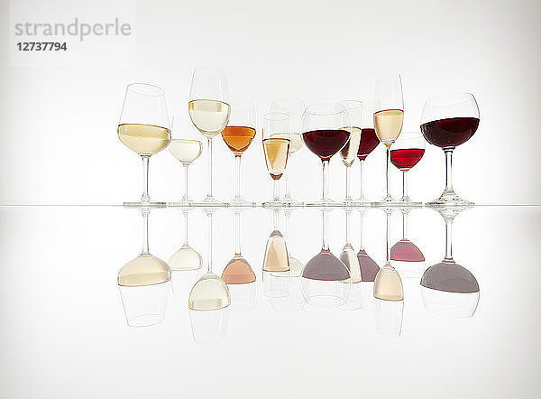 Various glasses with wine  prosecco and champagne