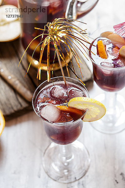 Decorated glass of Sangria with fresh fruits