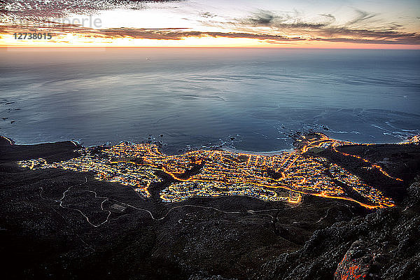 South Africa  Cape Town  illuminated Camps Bay in the evening
