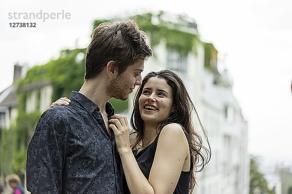 France  Paris  happy young couple in love in the district Montmartre