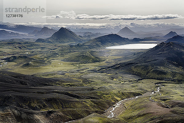 Iceland  South West  View from Laugavegur trail from Landmannalaugar to Porsmoerk