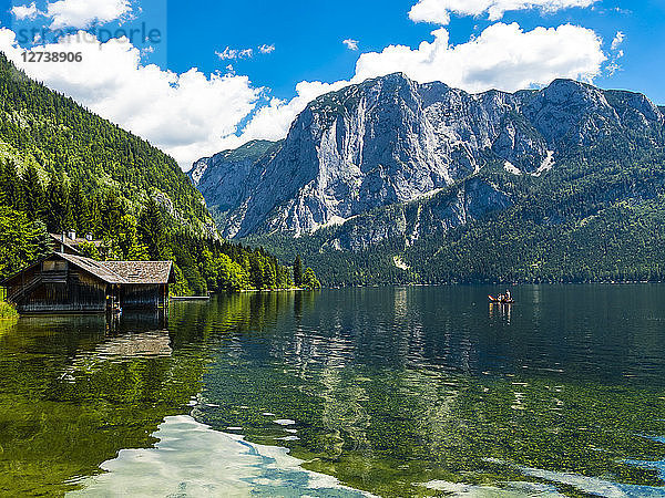 Austria  Styria  Altaussee  boathouse at Altausseer See with Trisselwand at in the background