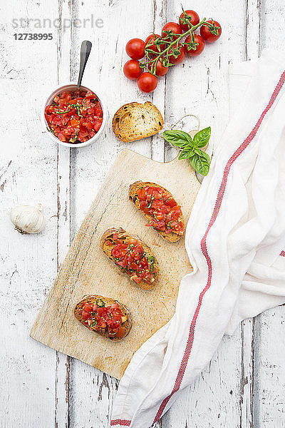 Bruschetta with tomato  basil  garlic and white breah