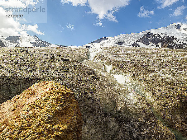 Italy  Lombardy  Cevedale Vioz mountain crest  Forni glacier  melt water