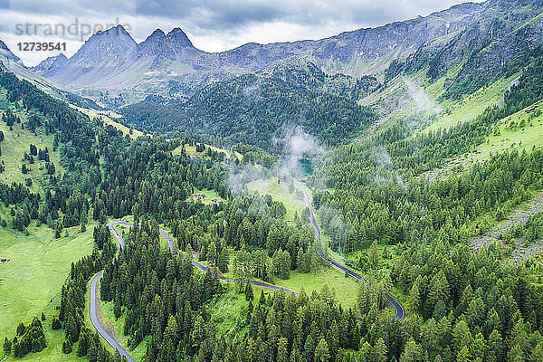 Switzerland  Graubuenden Canton  Aerial view of Albula Pass