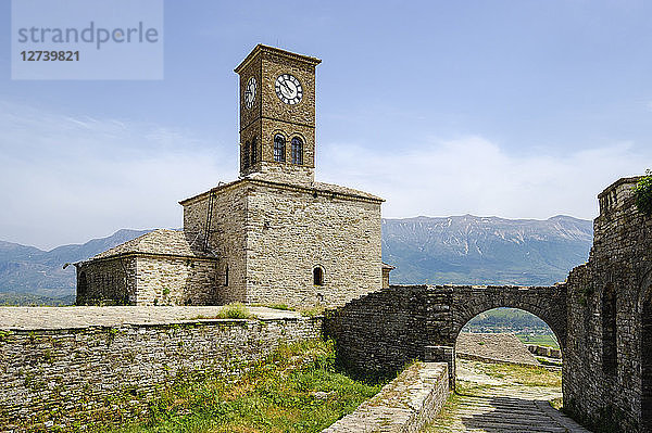 Albania  Gjirokaster  Clock tower at fortress