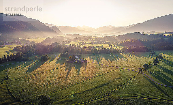 Austria  Tyrol  Kaiserwinkl  Aerial view at sunrise