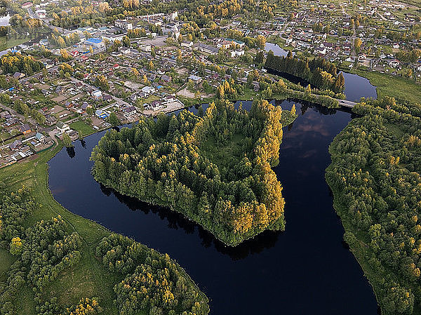 Russia  Leningrad Oblast  Aerial view of Tikhvin  Tikhvinka River