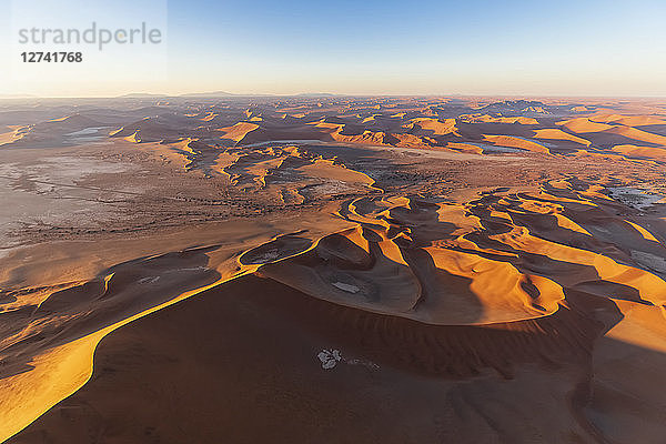 Africa  Namibia  Namib desert  Namib-Naukluft National Park  Aerial view of desert dunes in the morning light