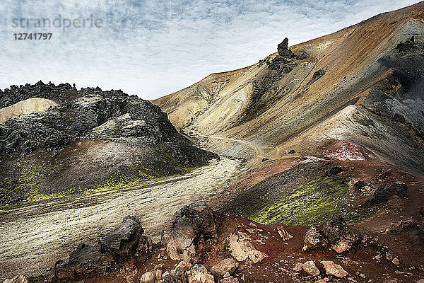 Iceland  South West  Landmannalaugar  landscape and path