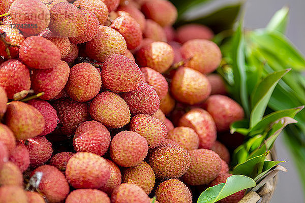 Basket with litchis