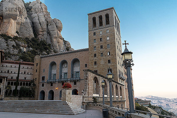 Spain  Catalonia  Montserrat  Santa Maria de Montserrat Abbey in the evening