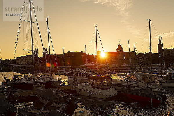 Poland  Szczecin  harbour at sunset