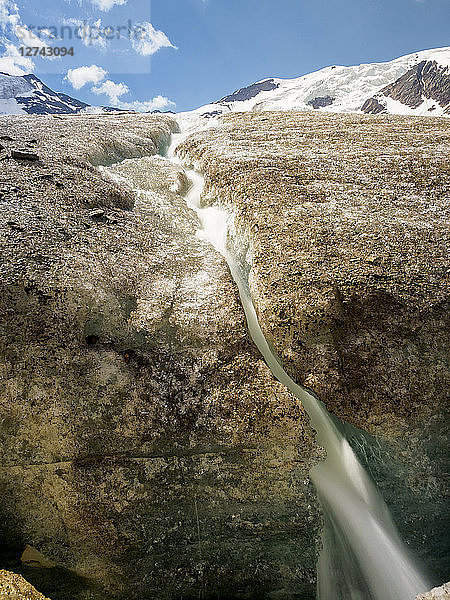 Italy  Lombardy  Cevedale Vioz mountain crest  Forni glacier  melt water