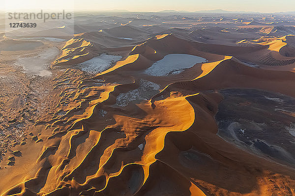 Africa  Namibia  Namib desert  Namib-Naukluft National Park  Aerial view of desert dunes  Dead Vlei and 'Big Daddy' in the morning light