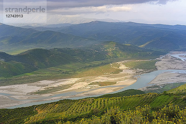 Albania  Fier County  View from Byllis to Aooes river in the morning light