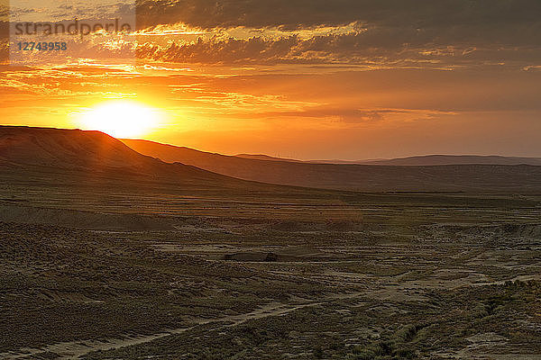 Azerbaijan  Gobustan  Gobustan National Park at sunrise