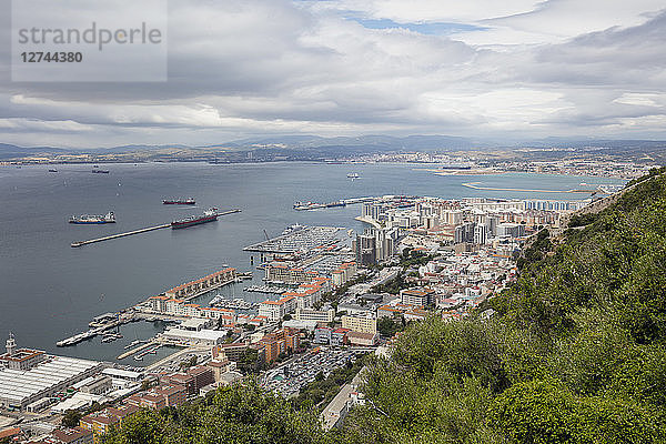 Gibraltar  view to city and Mediterranean Sea from above
