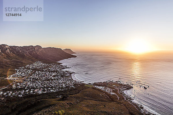 South Africa  Cape Town  Lions Head  Camps Bay  sunset above the sea