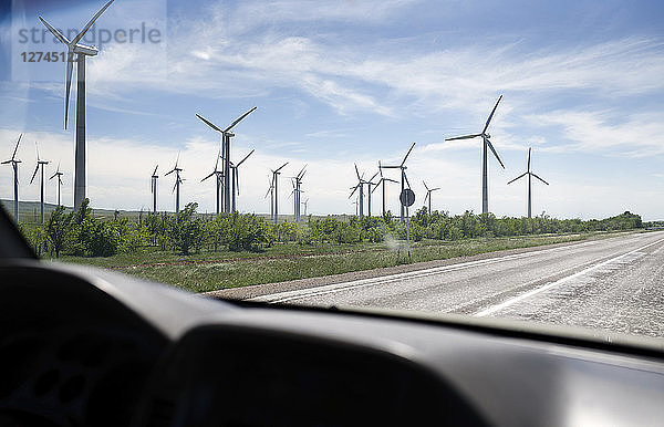 UK  Scotland  wind turbines seen from car