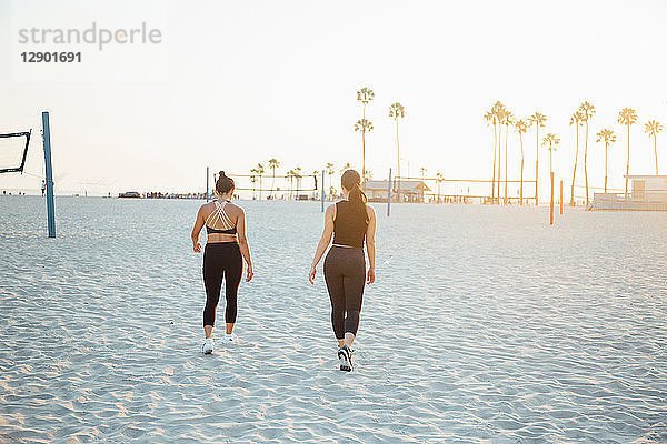 Freunde gehen am Strand spazieren  Long Beach  Kalifornien  USA