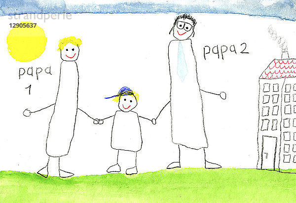 Children's drawing of gay couple with son