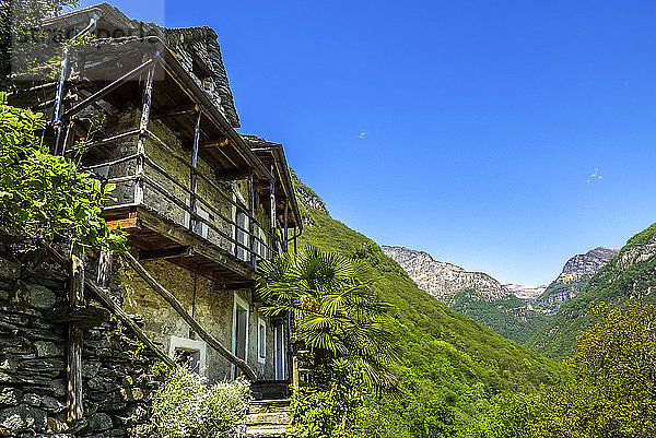 Switzerland  Ticino  Verzasca valley  Corippo  typical stone house