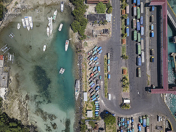 Indonesia  Bali  Aerial view of Padangbai  port from above