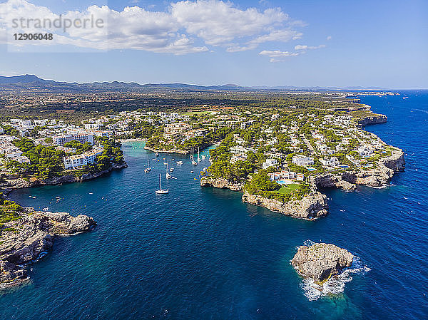 Spain  Mallorca  Portocolom  Aerial view of Cala d'Or and bay Cala Ferrera