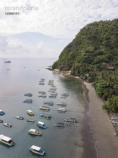 Indonesia  Bali  Aerial view of banca boats and beach