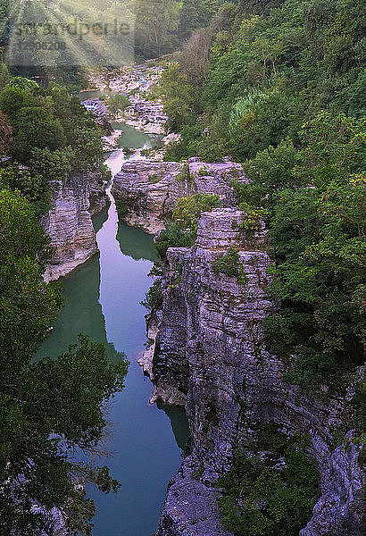 Italy  Marche  Fossombrone  Marmitte dei Giganti canyon  Metauro river in the evening