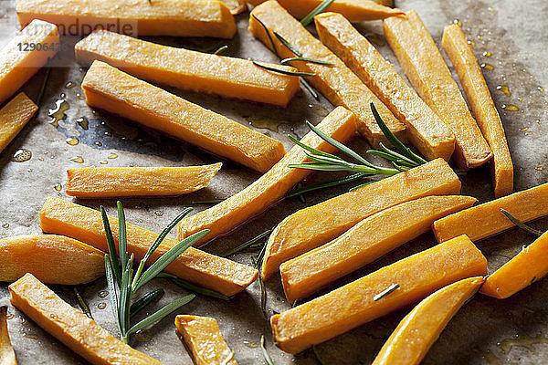 Preparing sweet potato fries  close-up
