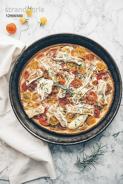 Tomato tart with goat cheese camembert  mustard and rosemary