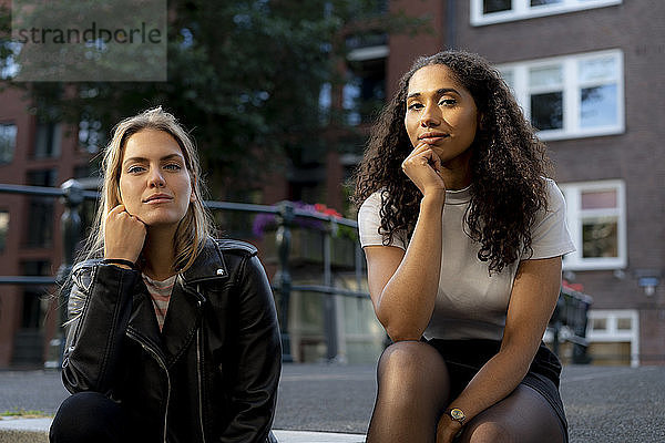 Two girlfriends on a city break in Amsterdam  Netherlands