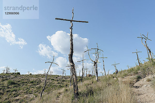 Spain  Barcelona  Montserrat  crosses made of deadwood