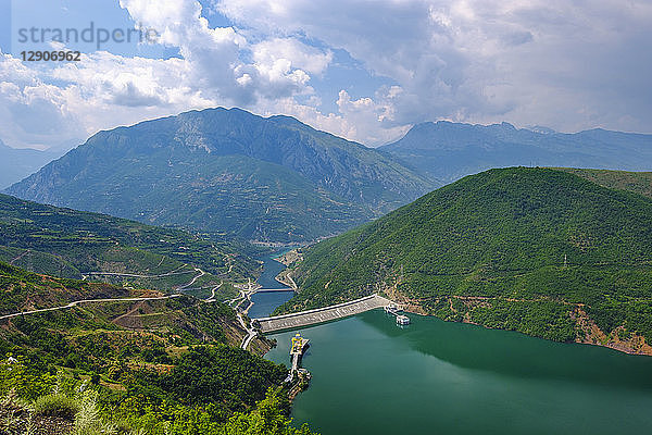 Albania  Shkoder  Drin river  dam wall of Fierza reservoir  Liqeni i Fierzes