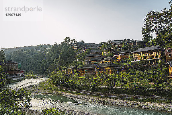 China  Guizhou  Miao settlement at the riverside