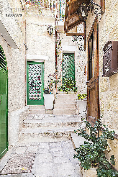Italy  Puglia  Polognano a Mare  house entrances at historic old town